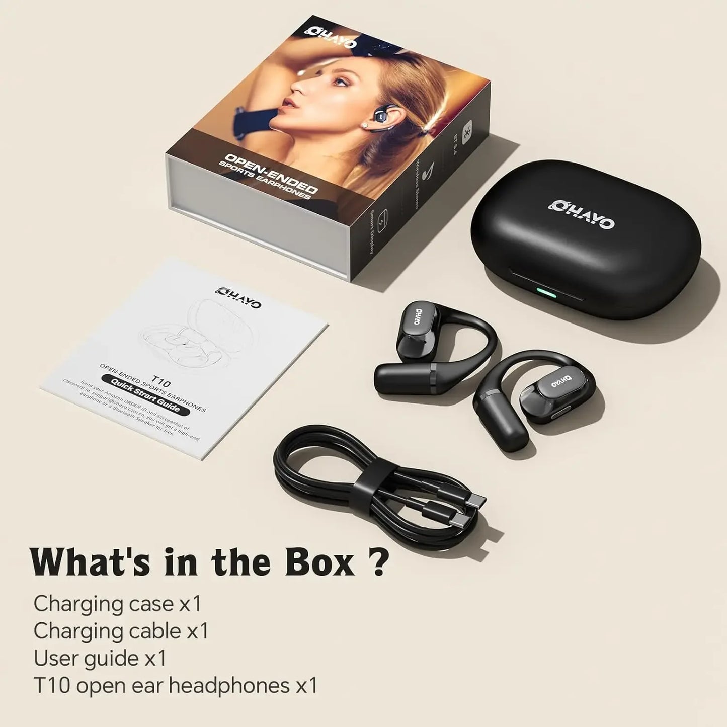 Ohayo Open-Ear Earphones Ear Hooks Wireless Bluetooth 5.4 Headphones IPX6 Waterproof Air conduction Sports Earbuds TWS with Mic
