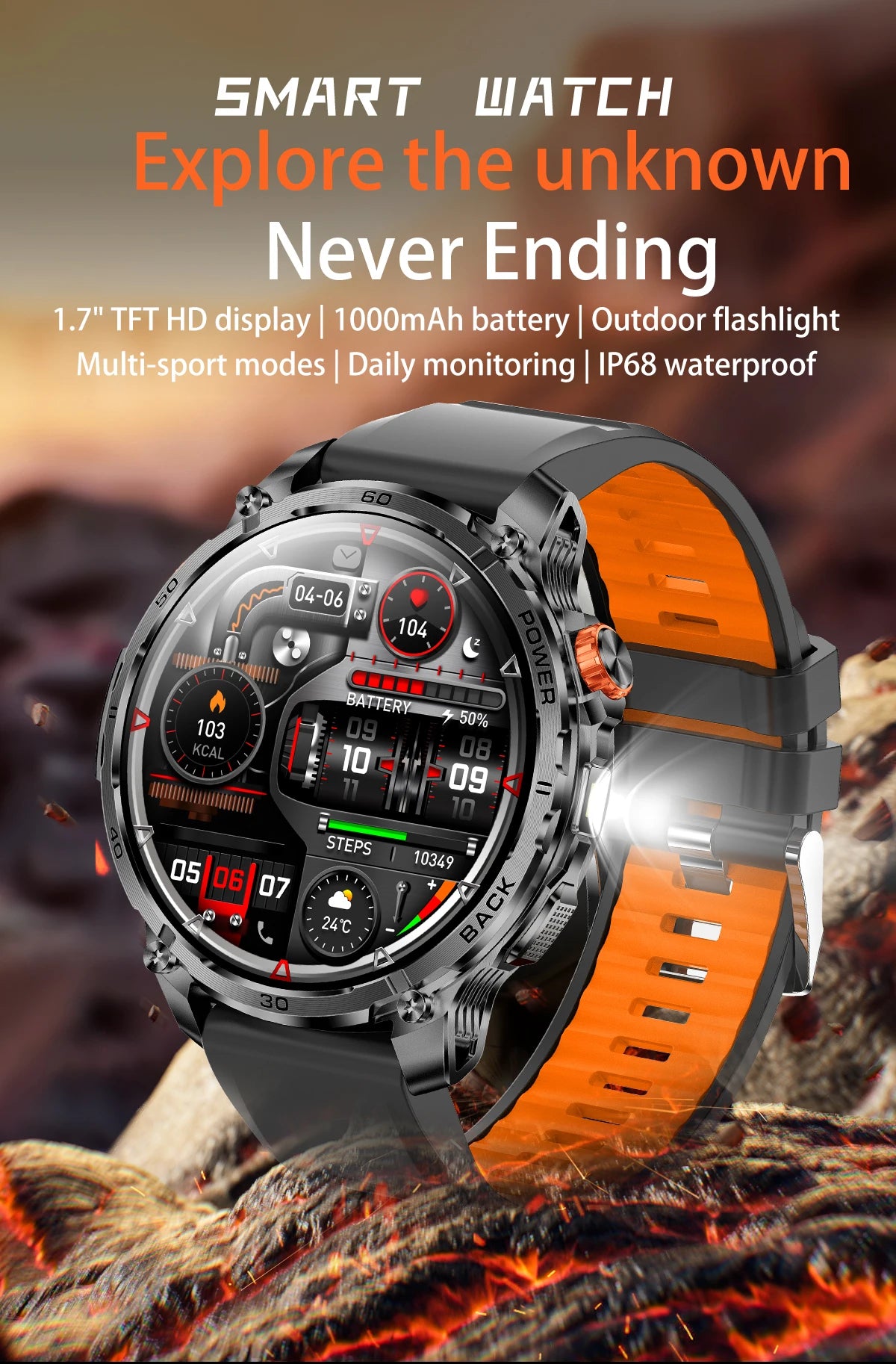 LIGE 2026 Nowy Wojskowy Smartwatch Męski Bateria 1000mAh Wodoodporny 5ATM GPS Rozmowy Bluetooth Wyświetlacz AMOLED Sportowy Smartwatch dla Mężczyzn