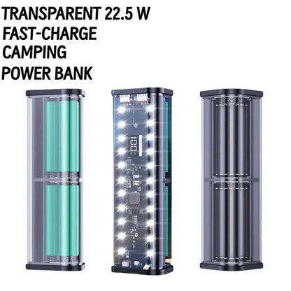 6*18650 Transparent Shell Power Bank Case 22.5W Fast Charging Detachable Powerbank Case LED USB Type C Port Battery Storage Box