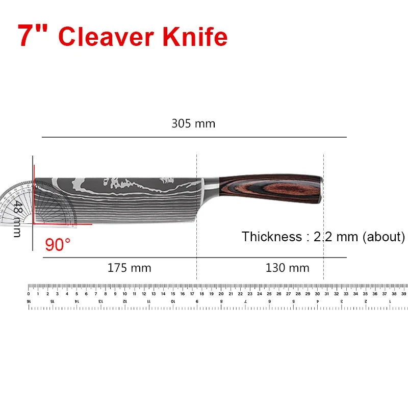 Damascus Chef's Knife Kitchen Knives Set Professional Boning Knife Meat Cleaver Utility Knife Japanese Santoku Knife with Cover