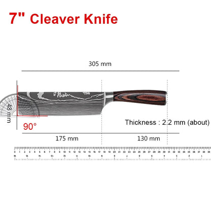Damascus Chef's Knife Kitchen Knives Set Professional Boning Knife Meat Cleaver Utility Knife Japanese Santoku Knife with Cover