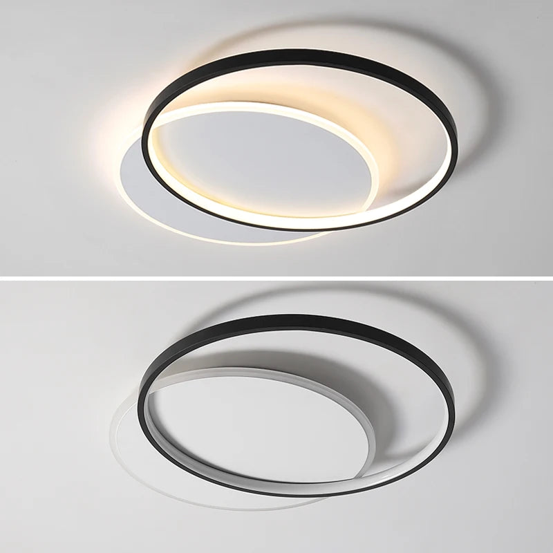 Modern Minimalist Led Ceiling Lamp For Bedroom Black White Design Ring Chandelier Living Room Study Loft Smart Light Fixtures