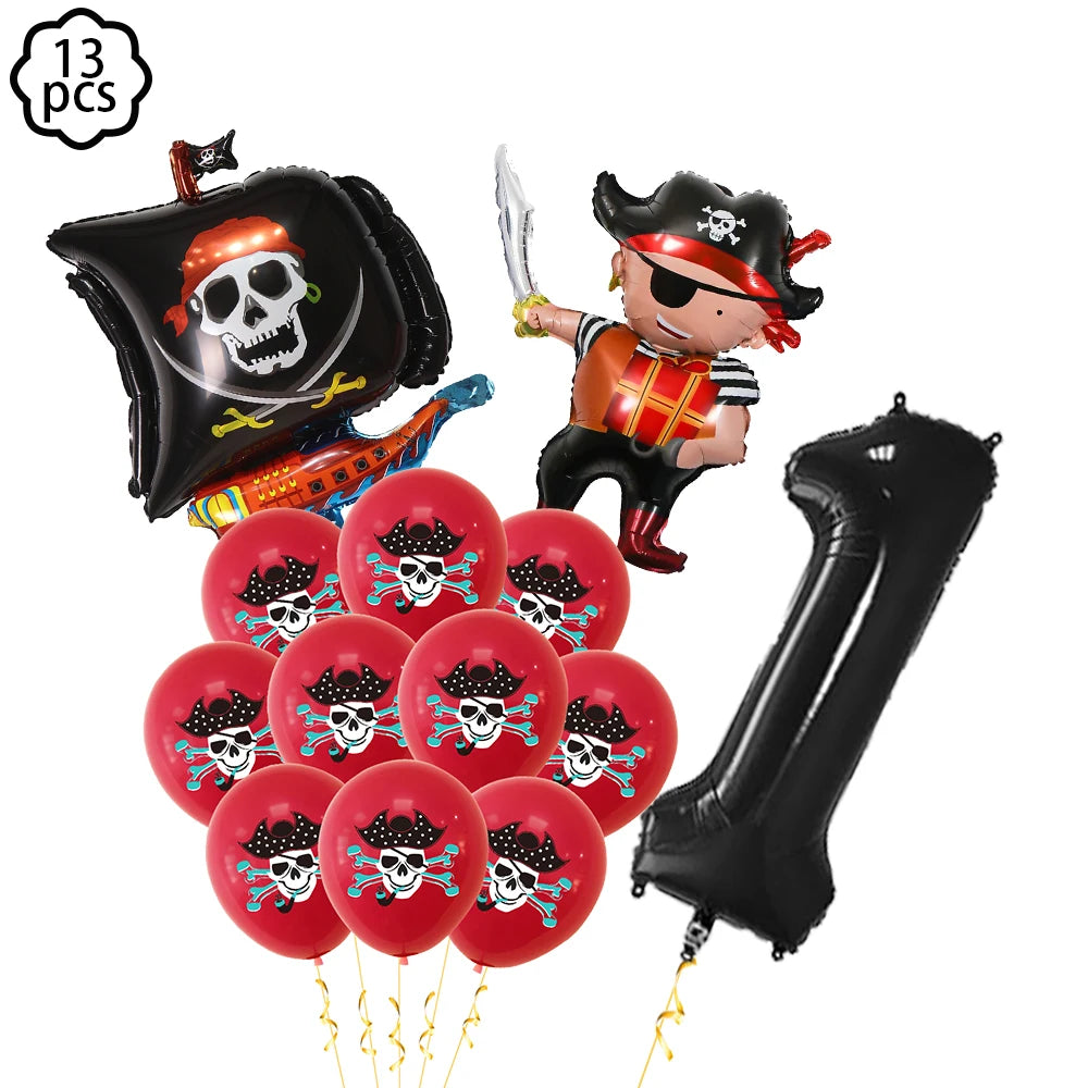 Pirate party napkins plates cups Tablecloths Banner Pirate skull balloon kids Caribbean Pirate themed birthday party decoration