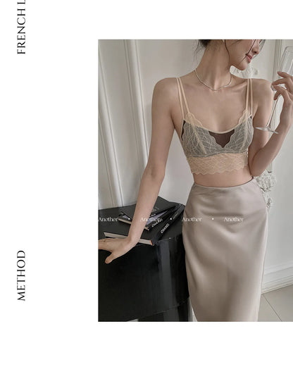 Sexy Lace Bralette No Underwire | French Triangle Cup Bra | Summer Thin Breathable for Women | Slimming Strappy Back Lingerie