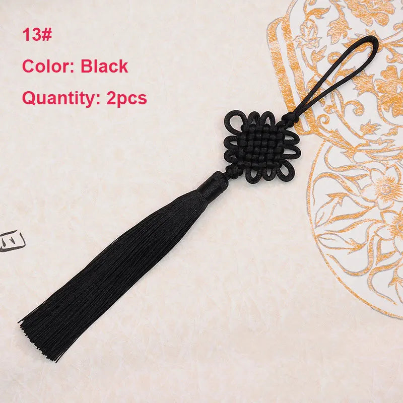 2Pcs Tassel Fringe Handmade Silk Floss Chinese Knot Tassel Bangs Flower Tassel for DIY Craft Door Car Handing Home Decor