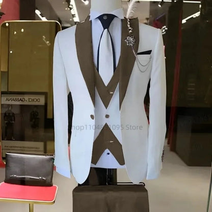Fashion Style Wedding/Business Men's 3 Pieces Suits Slim Fit Formal Groomsmen Tuxedos Men Suits Jacket+Vest+Trousers for Party