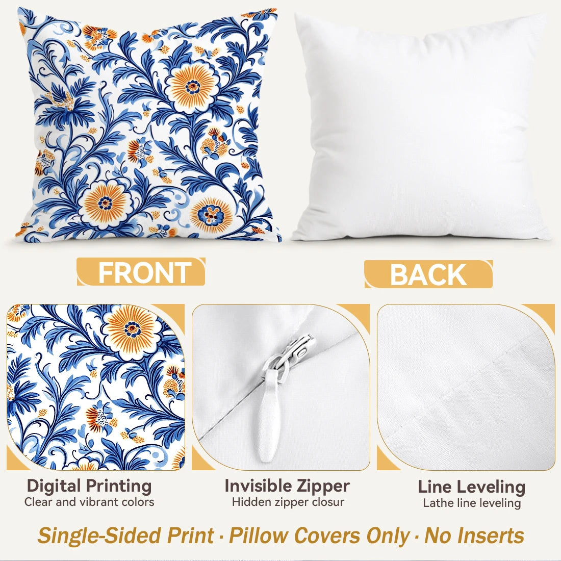 1pcs/4pcs Blue Flower Cushions Pillowcase Polyester Cushion Cover Throw Pillow Pillowcover Home Car Sofa Decor