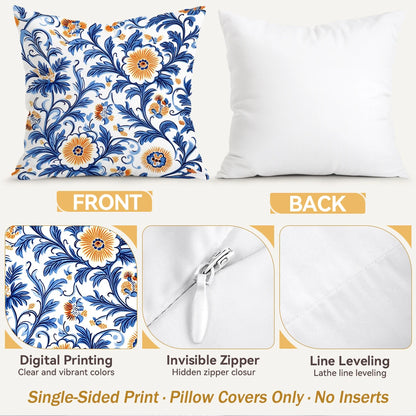 1pcs/4pcs Blue Flower Cushions Pillowcase Polyester Cushion Cover Throw Pillow Pillowcover Home Car Sofa Decor