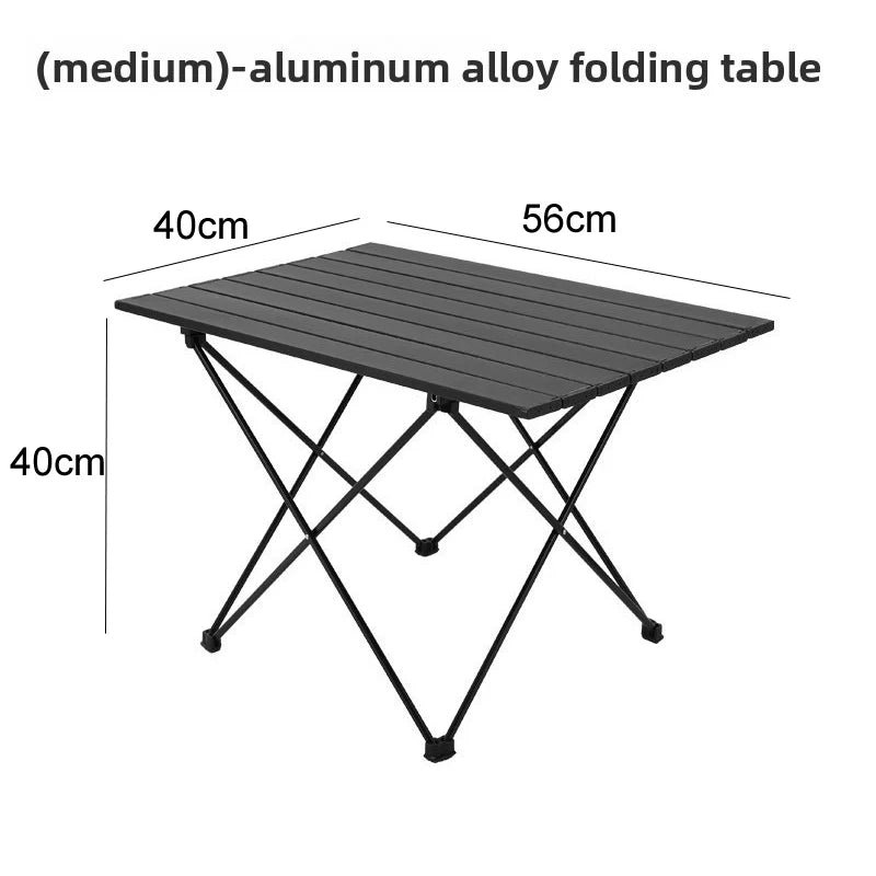 Black Aluminium Alloy Folding Camping Table Desk - Lightweight Rolling 3 Size Options Available