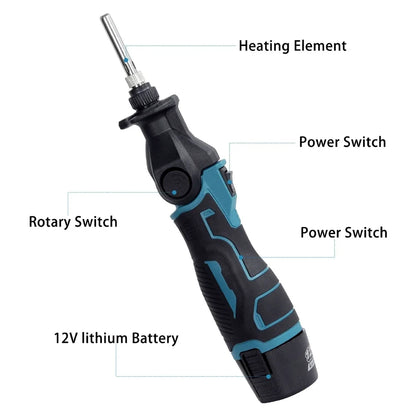 12V Cordless Soldering Iron 25W 0-400℃ Constant-Temperature Lithium-Ion Powered Electric Welding Gun with Battery & Charger