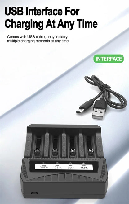Intelligent LCD Battery USB Charger - 1/2/4 Slots for 18650 4.2V Li-ion & 1.2V Ni-MH AA/AAA Rechargeable Batteries