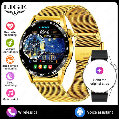 LIGE Full Touch Smartwatch Outdoor Military Smart Watch 1.38" HD Screen Bluetooth Call IP68 Waterproof Sport Fitness Watches Men