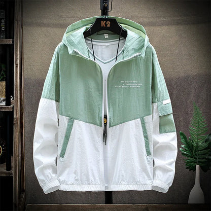 2025 Summer Skin Coats Men Ultra Light UV Sun Protection Big Size Hooded Windbreaker Jacket Men Striped Casual Outwear