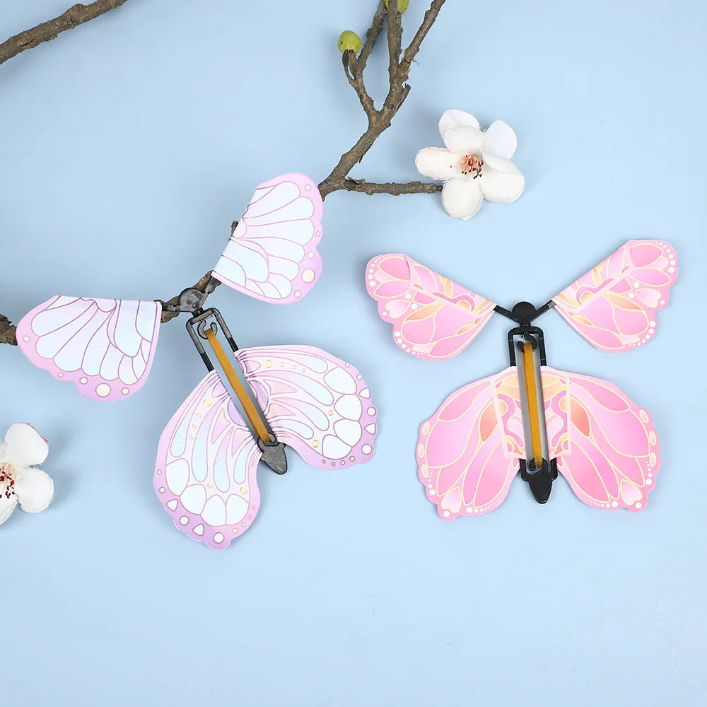 12PCS Magic Flying Butterflies Wind Up Toy Bookmark Greeting Rubber Band Powered Magic Prop,Surprise Gift Wedding,Birthday,Party