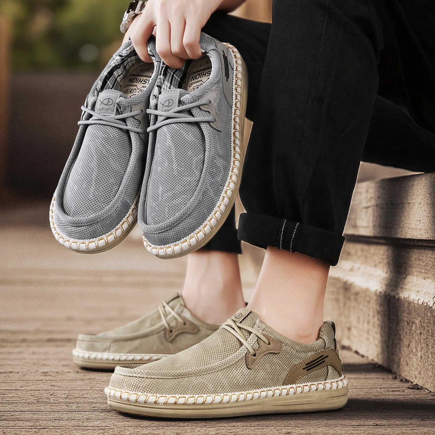 2026 Summer New Men Slip-on Breathable Mesh Shoes, Lazy Casual Hemp Sole Low-top Loafers, Lightweight Anti-slip Fisherman Shoes
