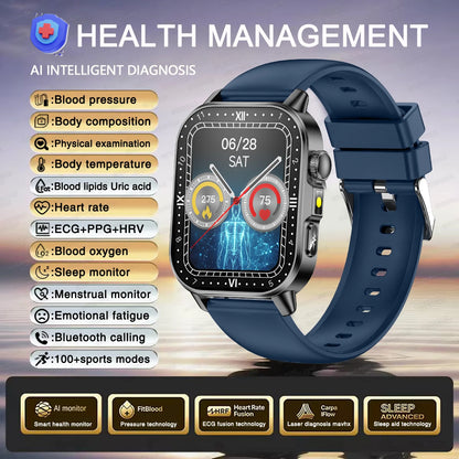 2026 New Accurate Diagnosis Smart Watch ECG Blood oxygen BP Uric acid Lipids Health HD AMOLED Screen call Smart watch Men Women