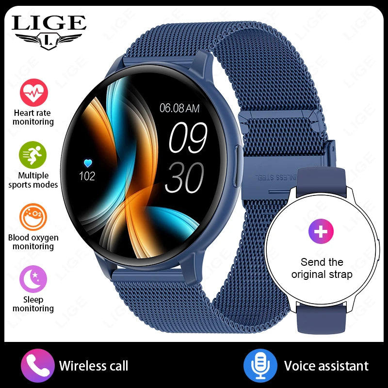 LIGE New Smart Watch Men Bluetooth Call Heart Rate Blood Oxygen Monitoring IP67 Waterproof Sports Men Smartwatch for Android ios