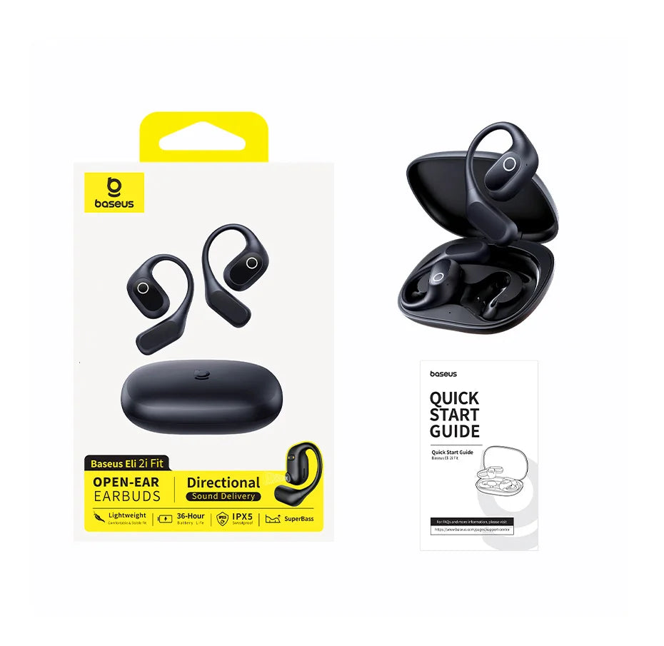 Baseus Eli 2i Fit Słuchawki otwarte True Wireless Bluetooth 6.0 z zaczepami na uszy Wodoodporne słuchawki sportowe IPX5 Wzmocnienie basów