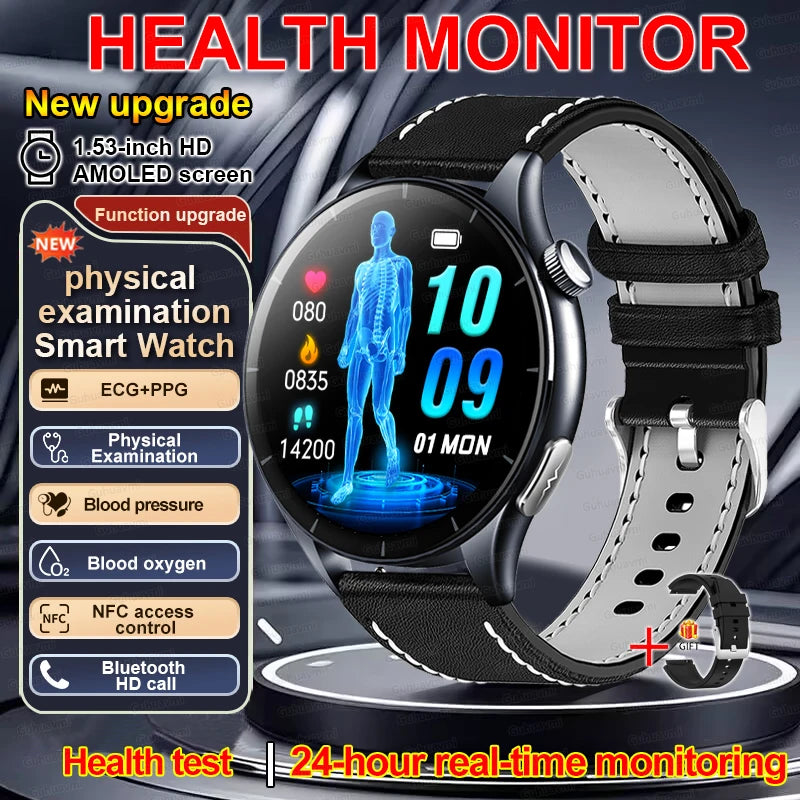 2026New Smart Watch For Men Micro-examination Health Blood pressure Uric Acid ECG+PPG Fitness Tracker Clock Smartwatch Women Men