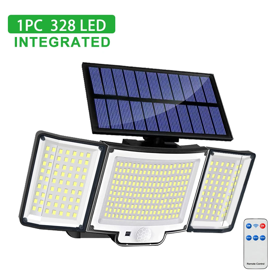 Solar Lights Outdoor 348LED 3 Heads Waterproof Solar Powered Security Flood Lights Motion Sensor Outdoor Lights For Garden