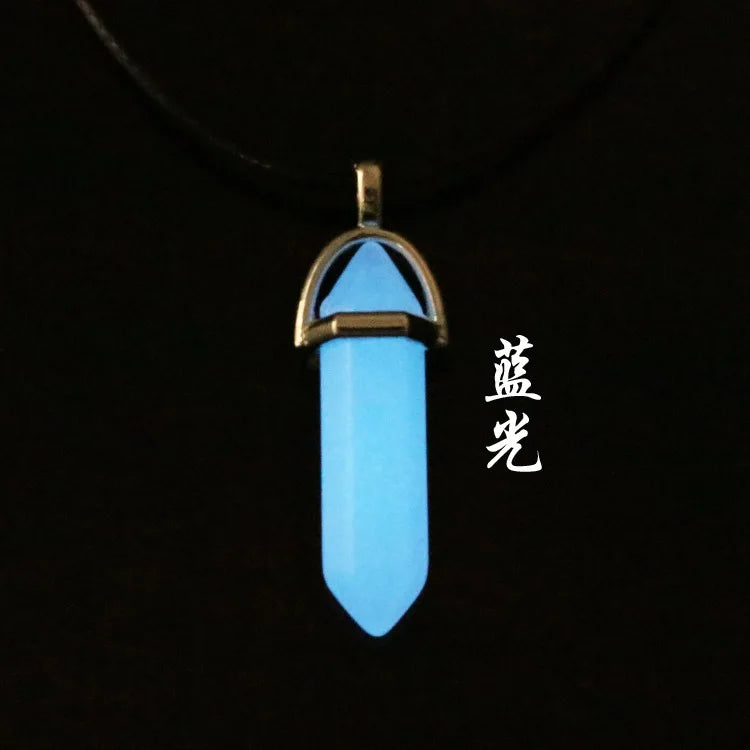 2Pcs/Set Luminous Hexagonal Column Heart Pendant Couple Magnetic Necklace Natural Stone Geometric Pendant Necklace Jewelry Gifts