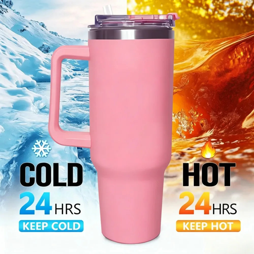 1200ML Stainless Steel Thermos Cup with Straw & Handle Ice Coffee Drink Vacuum Insulated Cup Car Travel Gym Outdoor Water Bottle