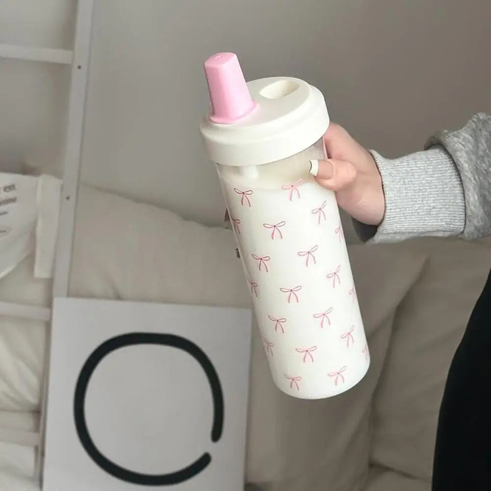 500/700Ml Pink Bow Water Cup With Straw Coffee Bubble Milk Tea Plastic Cup Large Capacity Students Water Bottle Straw Bottle