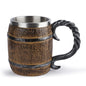 Wooden Barrel Beer Cup Stainless Steel Coffee Mug Viking Style Vintage Beer Mug Double Wall Drinking Cup Halloween Bar Drinkware