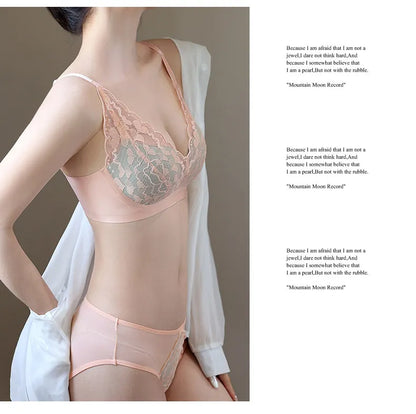 French Sexy Lace Bra and Panty Set for Women, Push Up Wireless Bralette, Comfortable & Breathable Small Chest, Bestseller MOYISU