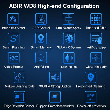 Window Vacuum Robot Cleaner ABIR WD8, Dual Ultrasonic Spray, AI intelligent Wipping, Updated Laser,Smart Home Glass Wall Washing