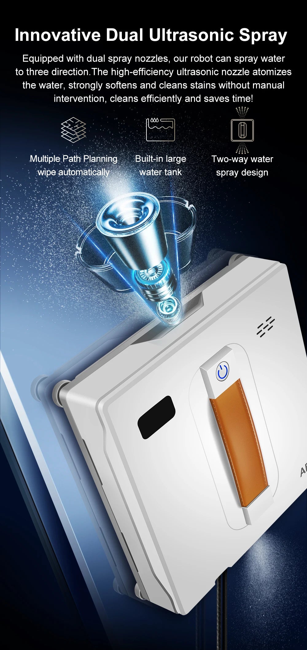 Window Vacuum Robot Cleaner ABIR WD8, Dual Ultrasonic Spray, AI intelligent Wipping, Updated Laser,Smart Home Glass Wall Washing