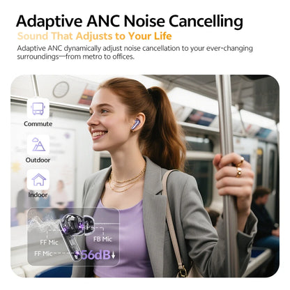 QCY MeloBuds N70 Adaptacyjne ANC Bezprzewodowe słuchawki douszne Bluetooth 6.0 LDAC Hi-Res Audio 6 mikrofonów Ładowanie bezprzewodowe Słuchawki 50 godzin IPX5