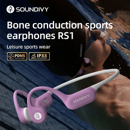 Słuchawki SOUNDIVY RS1 z przewodnictwem kostnym Bluetooth bezprzewodowe 32 GB pamięci Wodoodporne IPX8 Słuchawki sportowe do pływania i biegania