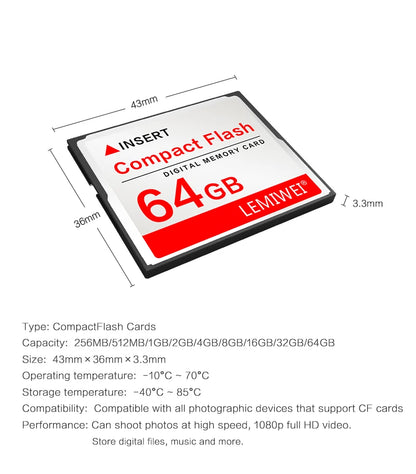 Lemiwei Memory Card 256MB 512MB Compact Flash Card 1GB 2GB 4GB CF Card 8GB 16GB 32GB 64GB Compactflash Card For Camera
