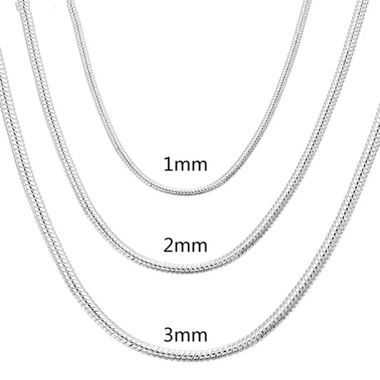 Łańcuszek żmijka Srebrny 45-60cm 1MM/2MM/3MM dla Mężczyzn Kobiet Modna biżuteria do zawieszek darmowa wysyłka