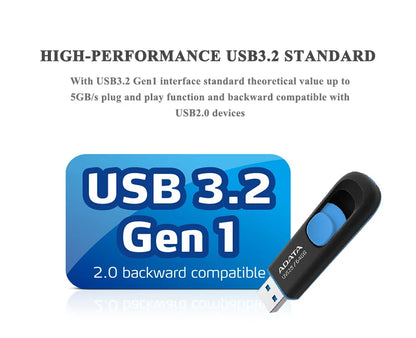 ADATA USB 3.2 Pen Drive Original USB Flash Drive 32GB 64GB 128GB 256GB U Disk for PC tablet smart TV Max 100Mb/s Memory Stick