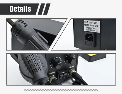JCD 750W 8586D Soldering Station 2 IN 1 Hot Air Gun LCD Dual Digital Display Electric Soldering Iron SMD Welding Rework Station