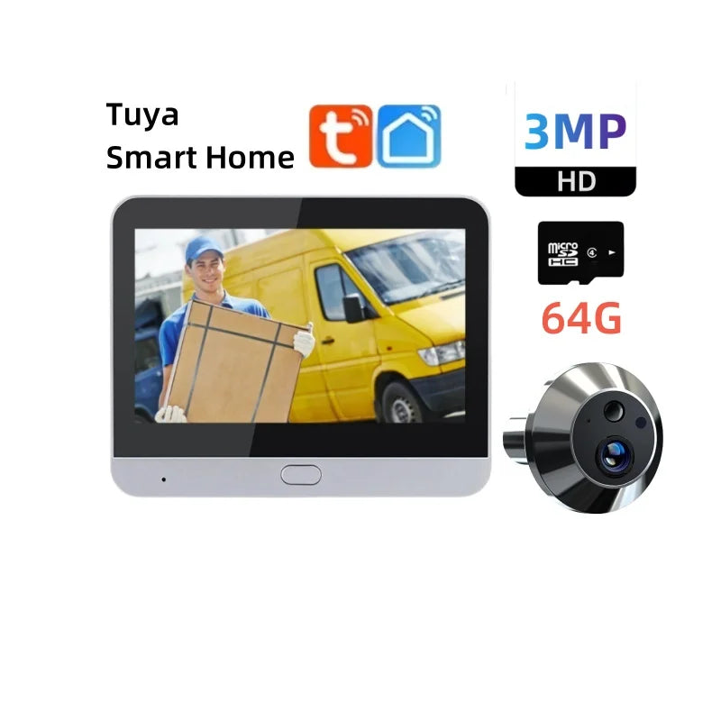 Tuya Smart 3MP  WiFi Peephole Video Door Camera Security one-way Audio Night Vision 4.3' HD Video Door Eye Camera