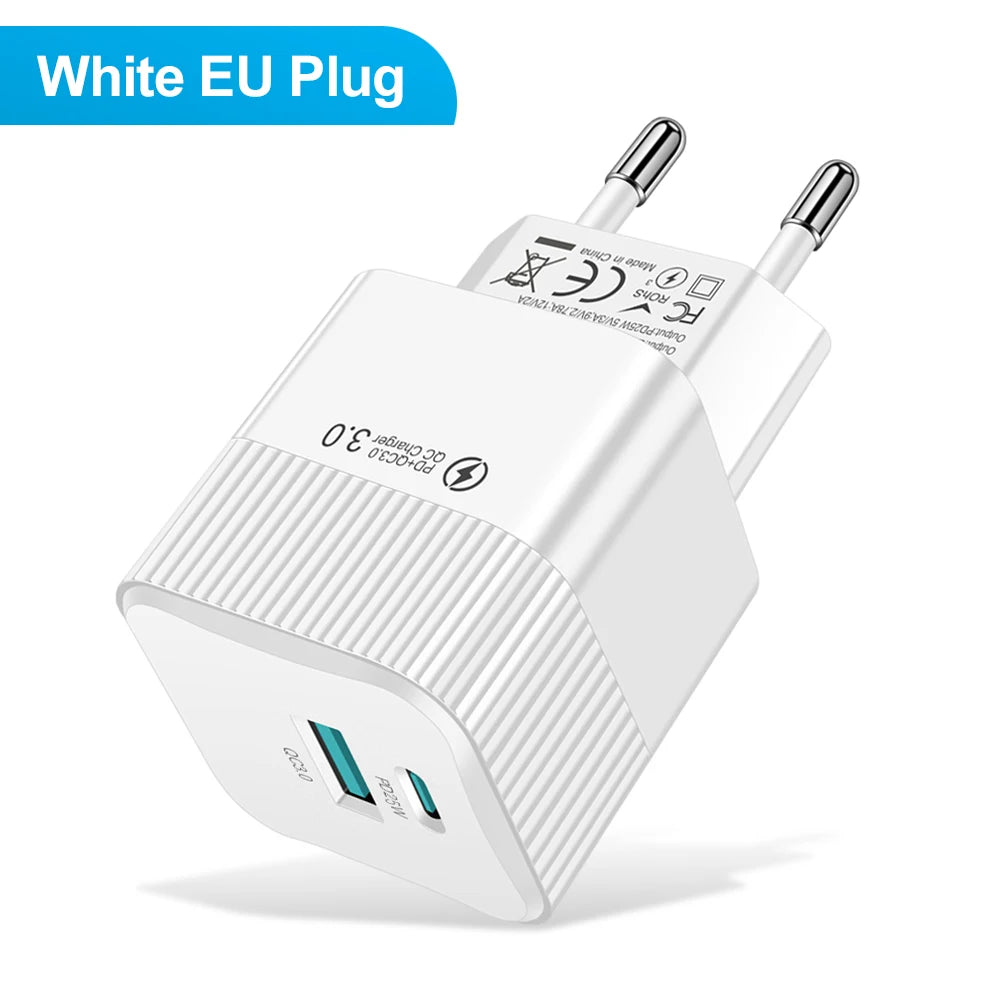 2 Ports PD 25W USB C Fast Charger KR EU  Mini Travel Plug Phone Fast Charging Adapter for iPhone 15 Pro Max Oneplus