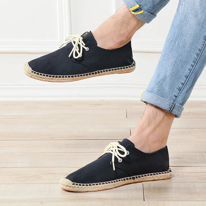 Male Casual Canvas Hemp Insole Fisherman Light Shoes Ethnic Style Men Espadrille Flats Shoes Summer Casual Shoes Driving Shoes