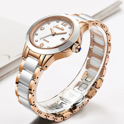 LIGE Brand SUNKTA Fashion Casual Woman Watch Ceramic Simple Bracelet Quartz Ladies Watches Date Waterproof Women's Wristwatches