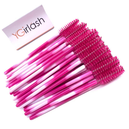 50 Pcs Shiny Crystal Eyelash Applicator Disposable Diamond Handle Nylon Two Colors Mascara Wands Spoolies Pink Brushes