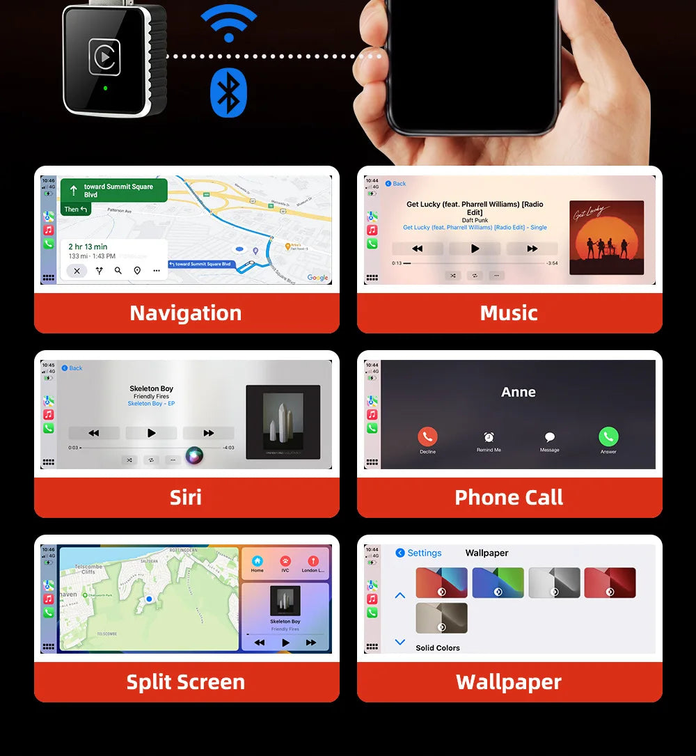 2025 NEW 2 In 1 Wireless Carplay AI Box Android Auto Plug And Play Applicable To Convert Original Car Wired Carplay To Wireless