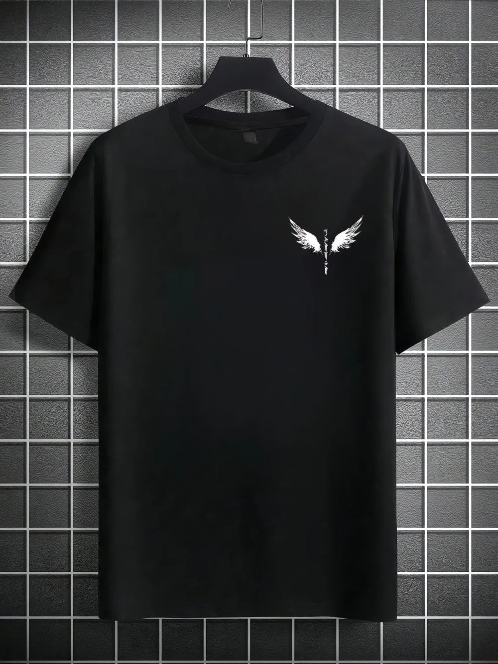 Minimalist men's summer new wing letter print soft and breathable round neck T-shirt outdoor street fashion top