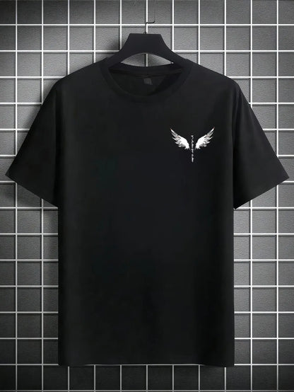 Minimalist men's summer new wing letter print soft and breathable round neck T-shirt outdoor street fashion top