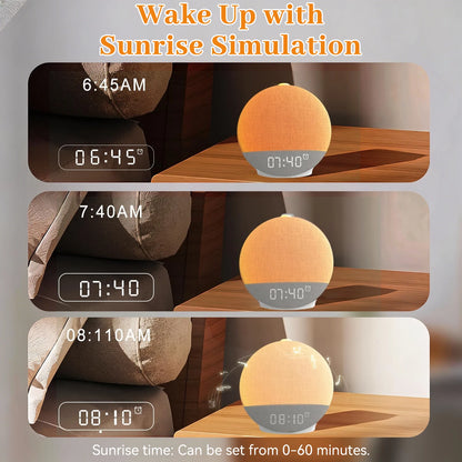 Wake Up Light Sunrise Alarm Clock White Noise Sound Machine Bluetooth Speaker Color Changing Night Lights for Bedroom Ideal Gift