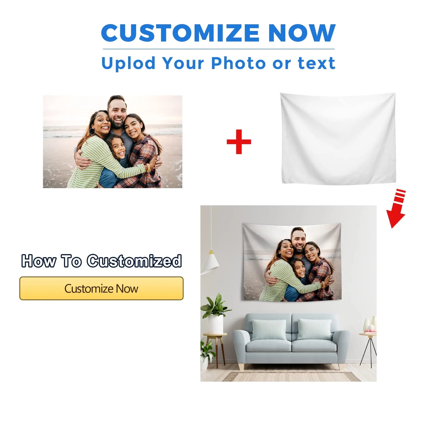 Custom Tapestry Personalized Photo Tapestry Wall Hanging for Bedroom, Living Room & Dorm Decor, Modern Home Wall Art