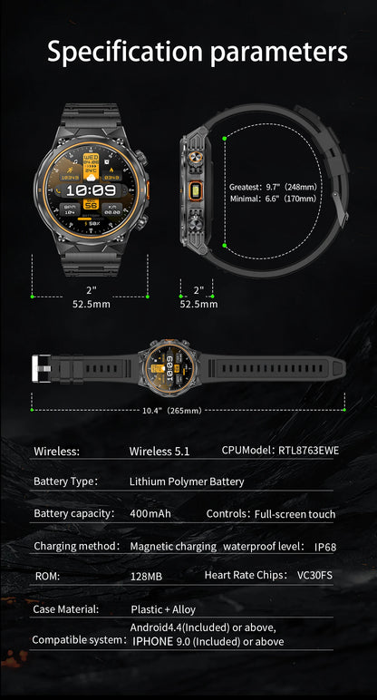 LIGE 2026 Nowy Zewnętrzny Wojskowy Zegarek Smartwatch z Baterią 400 mAh, Wodoodporność 5ATM, Latarka, Monitor Tętna, Tracker Sportowy dla Mężczyzn