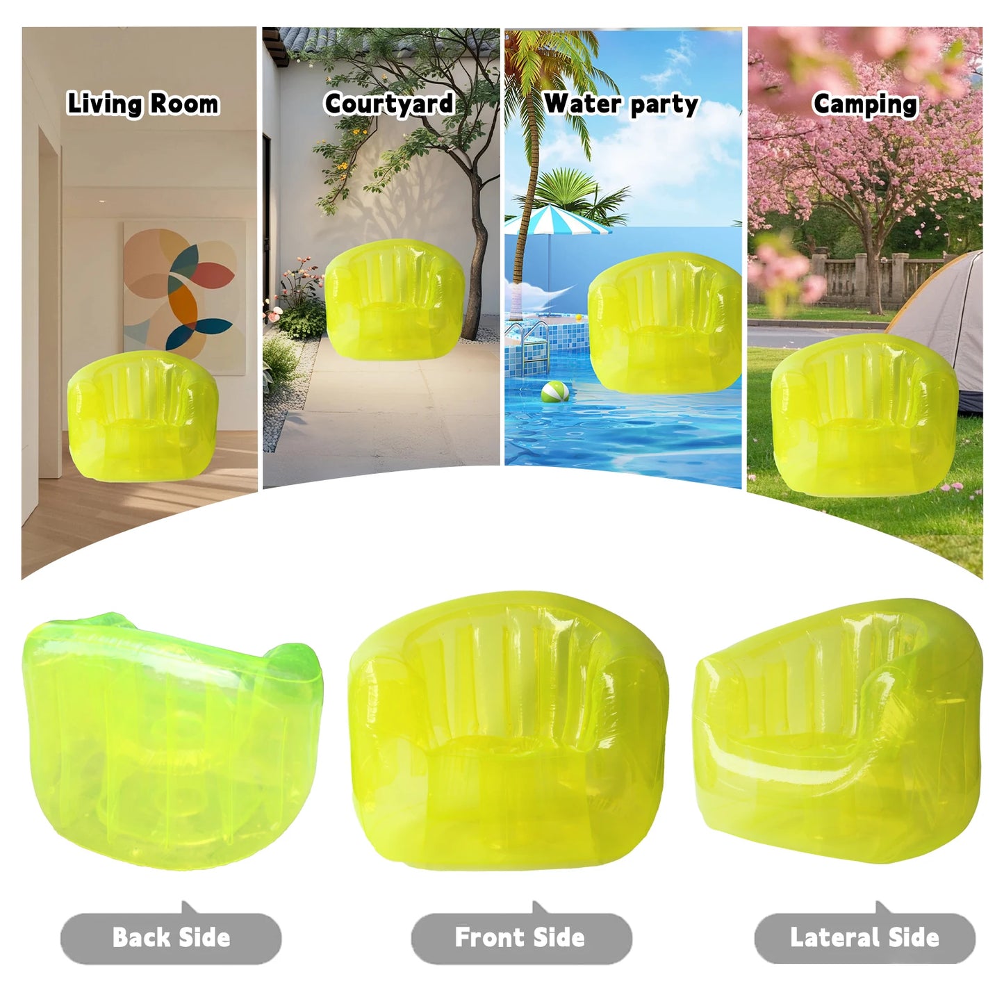 Inflatable Transparent PVC Lounge Chair, Blow Up Sofa for Camping Yard Patio, Air Couch Furniture Outdoor Beach Room