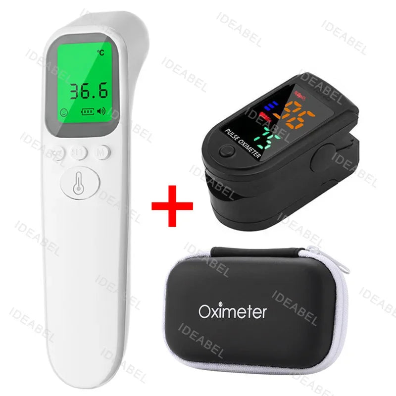 Household Infrared Thermometer Digital Non Contact LCD Laser Thermometer Tool Handheld IR Temp Pyrometer Finger Pulse Oximeter